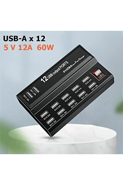 Choice محطة شحن USB سوداء من كوريا مزودة بـ 12 منفذًا، محول قطاعي، موزع USB، ...