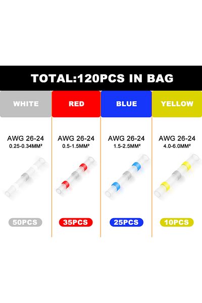 Choice 120pcs Mix 100/120 Pcs Solder Seal Wire Connectors Heat Shrink Butt Connectors, Waterproof Insulated