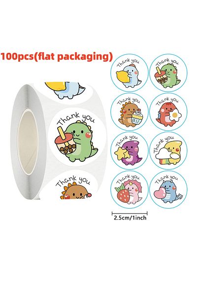 Choice 100pcs 50/100/500pcs 1 Inch Thank You Stickers Cartoon Dinosaur Labels For Packaging Baking Labels G