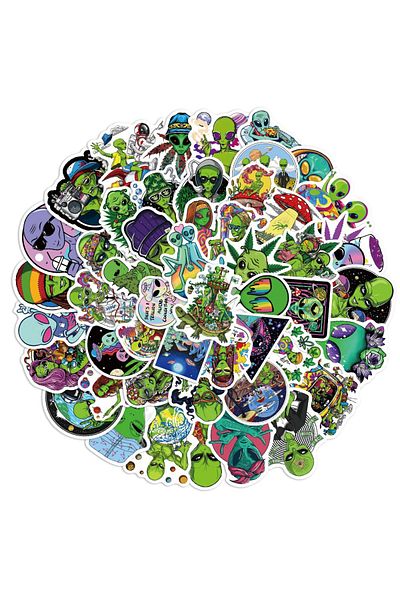 Choice 50pcs Alien 50pcs Psychedelic Alien Weed Characteristics Stickers Laptop Car Bike Travel Luggage Fri