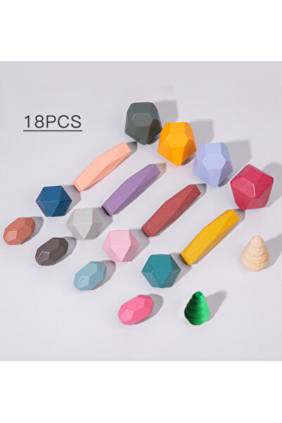 Choice 18 قطعة من مكعبات البناء الخشبية المتراصة، أحجار خشبية صلبة ملونة، تعليمية لمرحلة ما قبل المدرسة