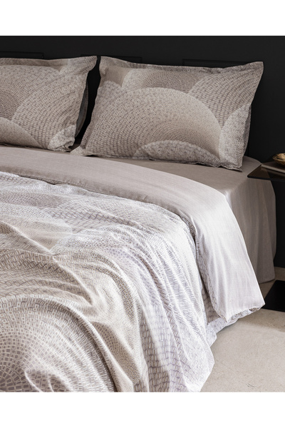 Madame Coco Rochelle King Size Beige Printed 100% Cotton Satin Bedding Set