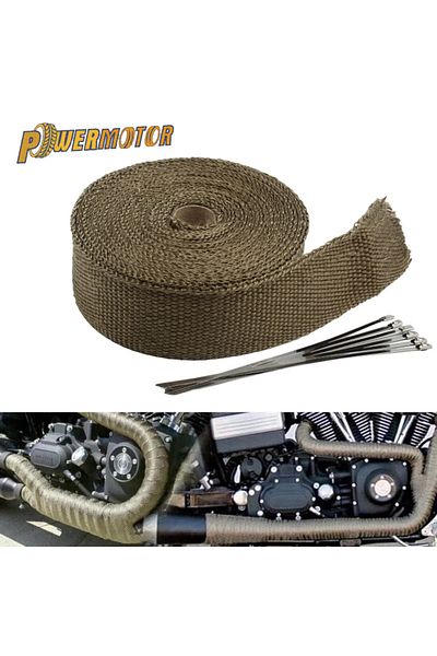 PowerMotor 5x5m Titanium Motorcycle Exhaust Thermal Band 5cm 5m Heat Wrap Tape Car Muffler Fiberglass Cable Tie