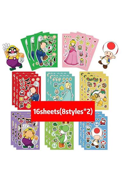 Choice Sjs195-16sheets 8/16sheets Super Mario Bros Puzzle Sticker Diy Children Funny Games Make-a-face Asse