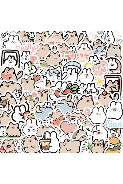 Choice 60pcs 60pcs Cute Cat&rabbit Kawaii Stickers Vintage For Diy Kids Notebook Luggage Motorcycle Laptop