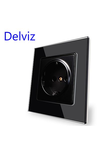 Choice Black Delviz Tempered Glass Socket,household 16a Electrical Jack,square Black Crystal Panel,ac 110v-