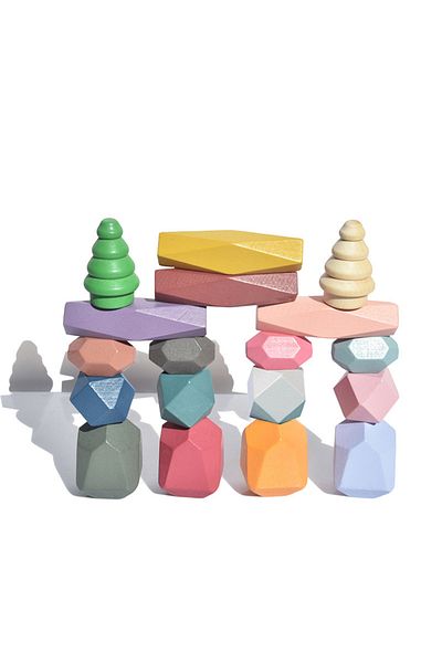 Choice 18pcs 18 Pcs Wooden Stacking Rocks Building Blocks, Colored Solid Wood Stones Pre-school Educational