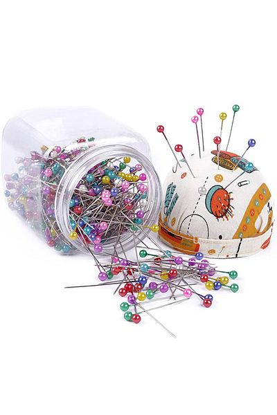 Choice 500pcs Pearl Head Needle Quilting Pins Packed In Fabric Covered Pin Cushion Bottle Wedding Decora...