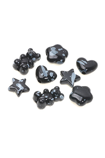 Choice Mixed 20pcs Mix Black Graffiti Acrylic Spacer Beads Flower Star Heart ...