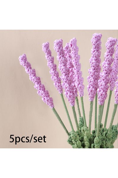 Choice 2 5pc Handmade Woven Lavender Diy Crochet Knitting Flowers Arrangement Fake Plant Finished Bouquet .