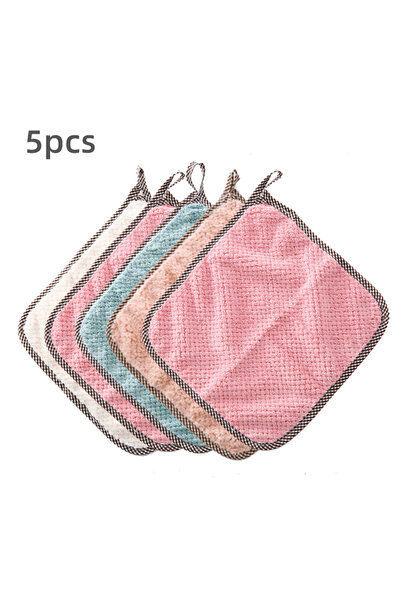 Choice مجموعة من 5 قطع من مناشف الأطباق الناعمة القابلة لإعادة الاستخدام، 9.8 × 9.8 بوصة من صوف المرجان لتنظيف الأطباق، غير قابلة للامتصاص للاستخدام المنزلي