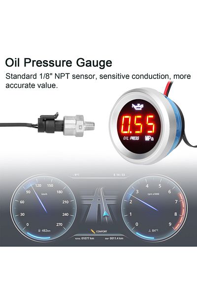 Choice 52mm Oil Pressure Gauge Car Digital Meter with LED Display 9-35V Vehicle with 1/8NPT Sensor Alarm...