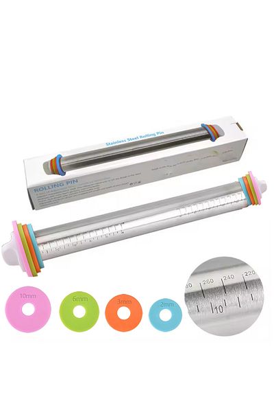 Choice 43cm Rolling Pins Adjustable Stainless Steel Rolling Pin With 4 Thickness Removable Rings Versatile