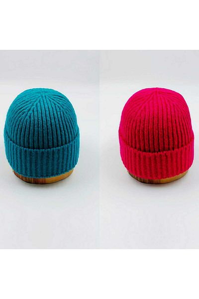 SOFT AKSESUAR Unisex Knitted Double Solid Beanie Set
