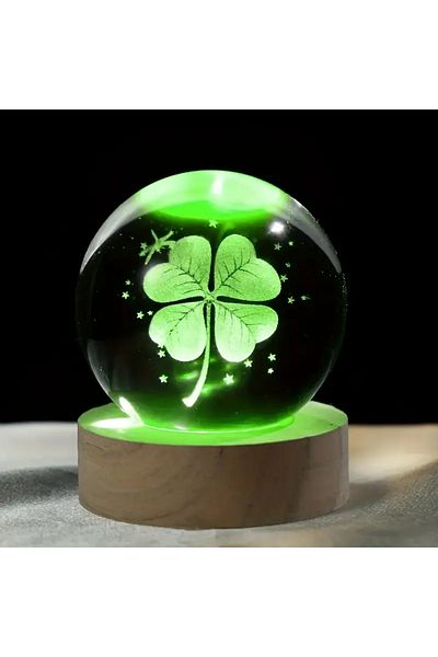 Choice Four-leaf Clover 1pc 3d Four-leaf Clover Crystal Ball With Colored Light Base, Family Bedroom Decora