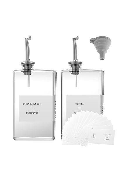 Choice Silver-2pcs Glass Seasoning Bottle Dispenser 350ml Olive Oil Vinegar Bottle with Sort Sticker Kitche
