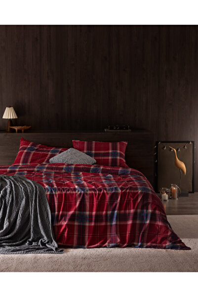 Madame Coco Σετ Παπλωματοθήκης Lenard Μονό 100% Βαμβακερό Φανελένιο - Κόκκινο