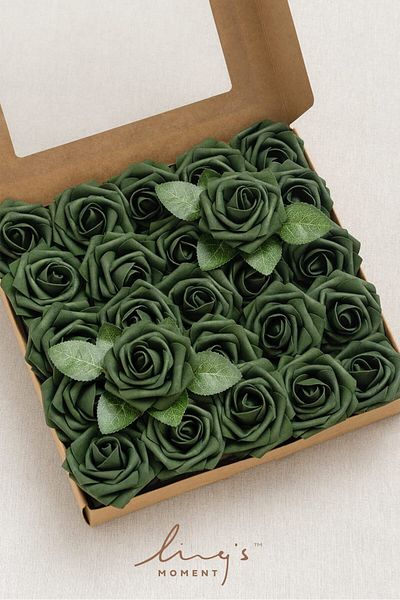 Choice Emerald Green Artificial Flowers 25pcs Real Looking Emerald Green Foam Fake Roses With Stems For Diy