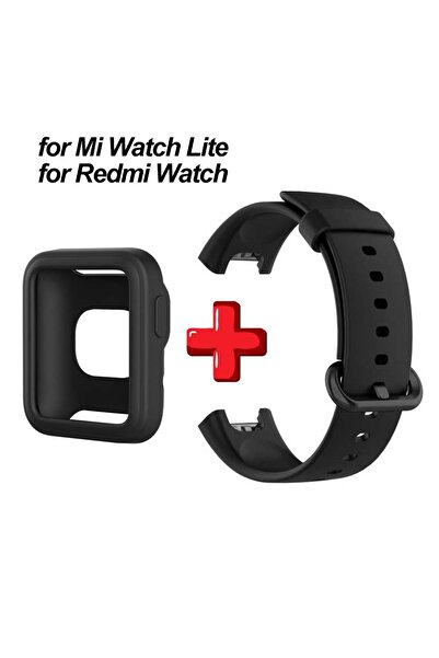 Choice حزام سيليكون أسود لساعة Xiaomi Mi Watch Lite مع حافظة ناعمة وسوار ساعة...