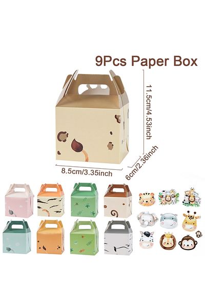 Choice 9pcs Cartoon Animal Lion Elephant Tiger Gift Box Candy Biscuit Gift Box For Kids Birthday Party W...