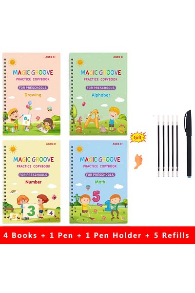 HMRANT 4pcs Sets 4pcs Magic Groove Practice Copybook Pen Preschools English Verison Kids Calligraphy Childr