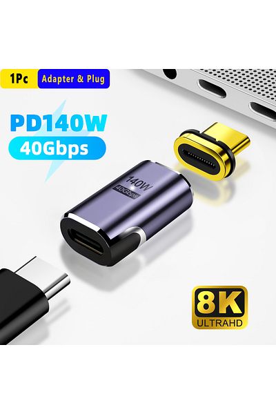 Choice محول طراز C 1 قطعة Mcgillon Pd140w Usb4.0 40 جيجابت في الثانية Thunderbolt3 من النوع C المغناطيسي Otg USB C إلى USB-C Fa