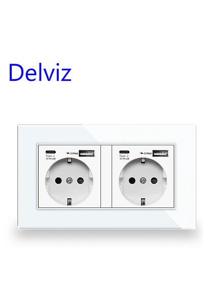 Choice 110-250v White Delviz Type C Usb Quick Charging Socket, Crystal Glass Panel,eu Standard Fast Chargin