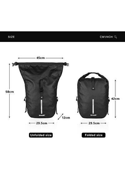 Rhinowalk X21668-حقيبة دراجة سوداء سعة 20 لترًا مقاومة للماء وحامل خلفي أسود ...