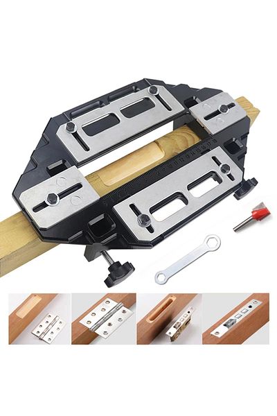 toohr Door Hinge Jig,Woodworking Hole Opener Slotting Locator Aluminum Alloy Door Hinge Installation Ki...