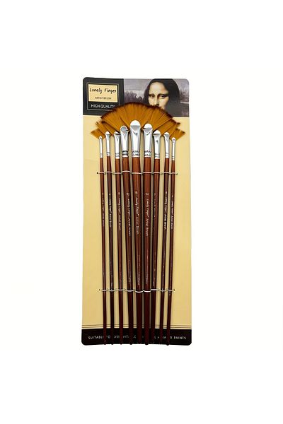 Choice 9pcs Long Fan 9pcs Professional Fan Paint Brush Set - Long Wood Handle High-quality Nylon Hair For W