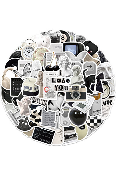 Choice ملصقات فينيل عتيقة باللونين الأبيض والأسود من 61 قطعة، مناسبة لأجهزة ا...