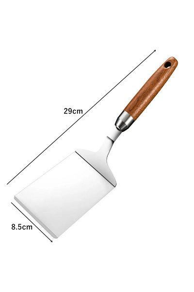 Choice Wooden Handle Stainless Steel Square Head Steak Cooking Spatula Pizza Shovel Pancake Beef Turner Scr