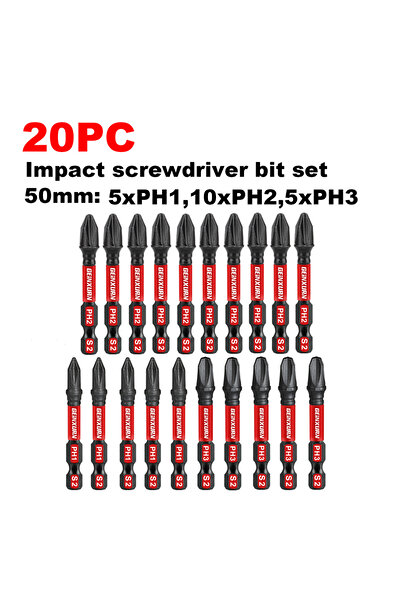 Choice 20 قطعة من رؤوس مفكات GEINXURN Impact Tough #1#2#3 فيليبس مقاس 2 بوصة،...