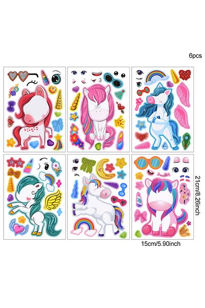 Choice Unicorn Stickers 6sheets Cartoon Unicorn Puzzle Stickers Funny Diy Assemble Pony Face Stickers Kids