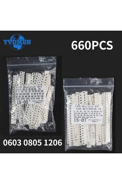 YTDMEN 660pcs 1206 1206 0805 0603 1210 Smd Resistor Sample Assorted Kit 1ohm-1m Ohm 1% 5% Resistance 33valu