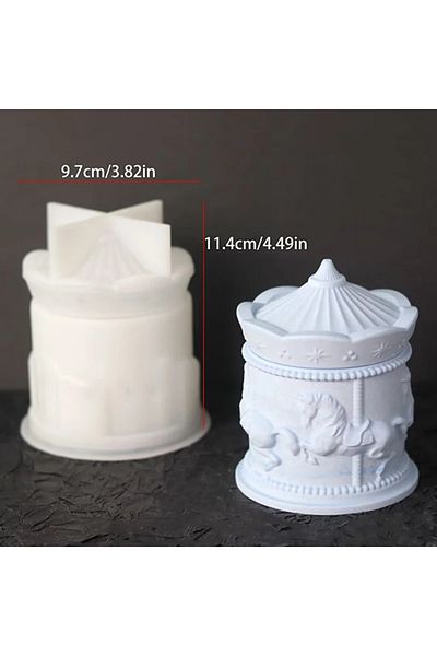 UDOCOOL Carousel Funny Carousel Storage Box Silicone Mold Diy Cute Style Plaster Concrete Resin Candle Jar M