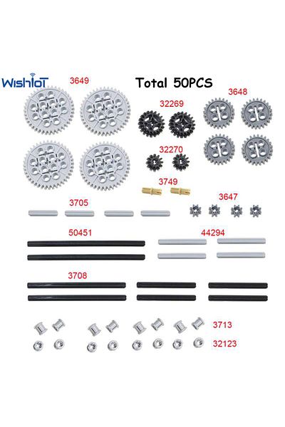 Choice 50PCS MOC Technical Gear and Axle Frictionless Cross Pins Pack for legoeds 10928 51416 3649 3648 ...