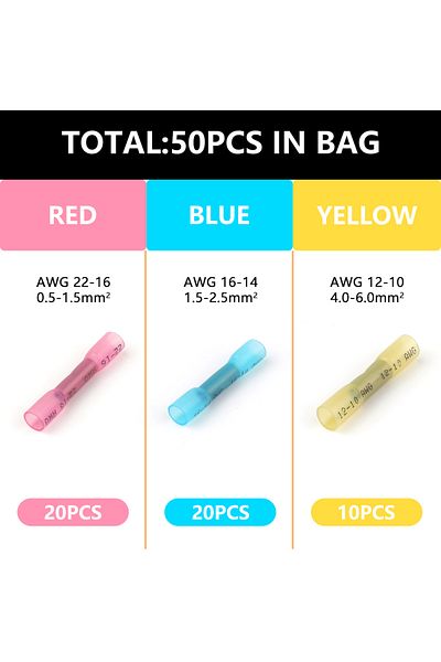 DIY GO 50pcs Mix 50pcs Waterproof Heat Shrink Wire Connectors Kit, Automotive Electrical Connector Terminal