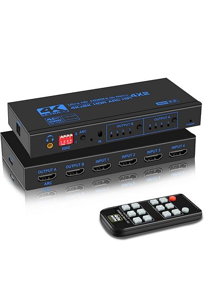 lieve With Us Plug 4k 60hz Hdmi Matrix 4x2 With Optical & 3.5mm Stereo Audio Out Hdmi Matrix Switcher Spli