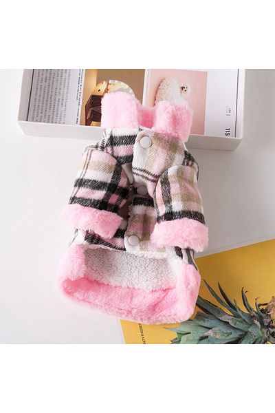 Choice Winter Pet Jacket Clothes Grid Warm Small Dogs Clothing With Fur Collar Cotton Pet Outfits French...