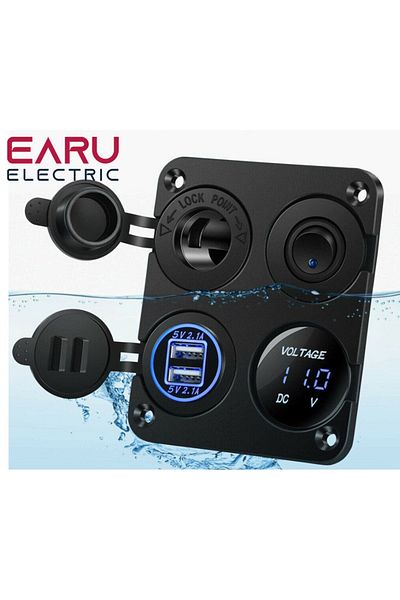 Choice 12V USB Panel Socket 4 in 1 Dual USB Charger with Rocker Switch Car Cigarette Lighter Digital Vol...