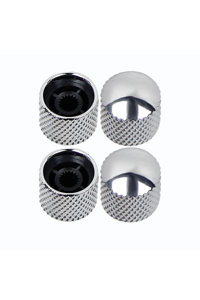 FLEOR Chrome 4pcs 4pcs Dome Top Guitar Bass Metal Knobs Control Knobs Chrome /black Choose