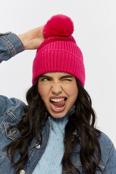 SOFT AKSESUAR Pompom Knitted Beret