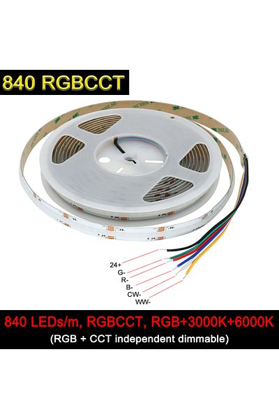 cooleeon 5m Dc 24v 840leds Rgbcct 12v 24v Rgbcct Rgbw Rgb Cob Led Strip Light 576 768 840 Leds/m Flexible Dot