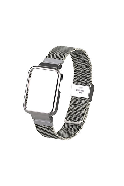 Choice سوار معدني فضي لساعة شاومي مي واتش لايت، سوار فولاذي + غطاء لساعة ذكية