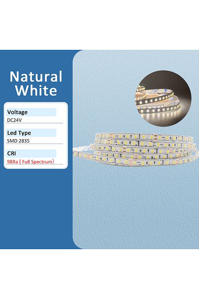 MJJC 5m Natural White Ra98 Full Spectrum Led Strip Light 24v 10m 5m Smd2835 120leds Flexible Led Tape Rib