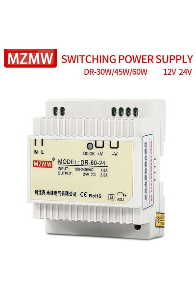 MZMW 60w 24v Dr-30 Industrial Din Rail Switching Power Supply Dr-45 Dr-60 30w 45w 60w 12v 24v Ac/dc