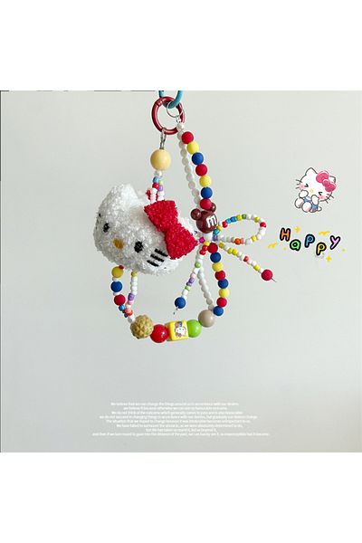Choice 1 Sanrio Colorful Beaded Keychain Hello Kitty Kawaii Cartoon Phone Strap Wrist Strap Backpack Pend.