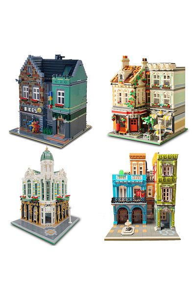 Choice [Mini Bricks] Street View Model Building Blocks Square Post Office Corner Bike Shop Hotel Coffee ...