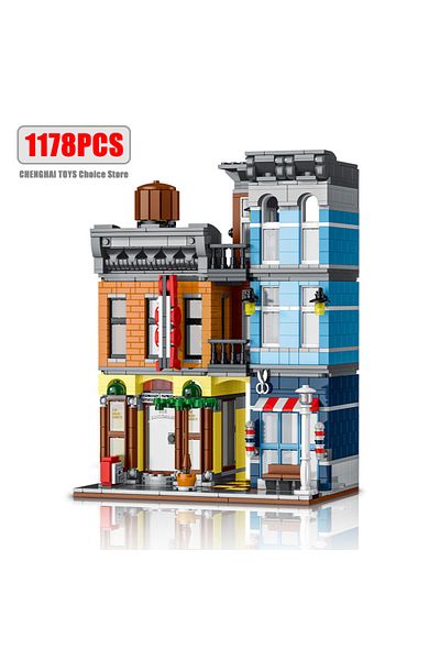 Choice No Box 1178pcs Street View Building Blocks Pizza Shop Modular Architecture Sets Moc Detective Agency